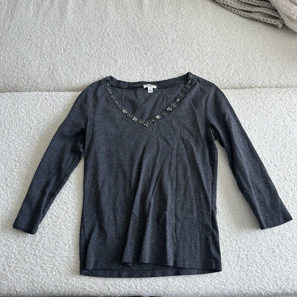 Nine West Beaded Collar Top Gray Women’s‎ Small